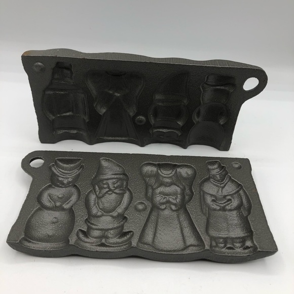 Brand New John Wright Cast Iron Candy Chocolate Mold 2  Piece Winter Christmas - Picture 1 of 3
